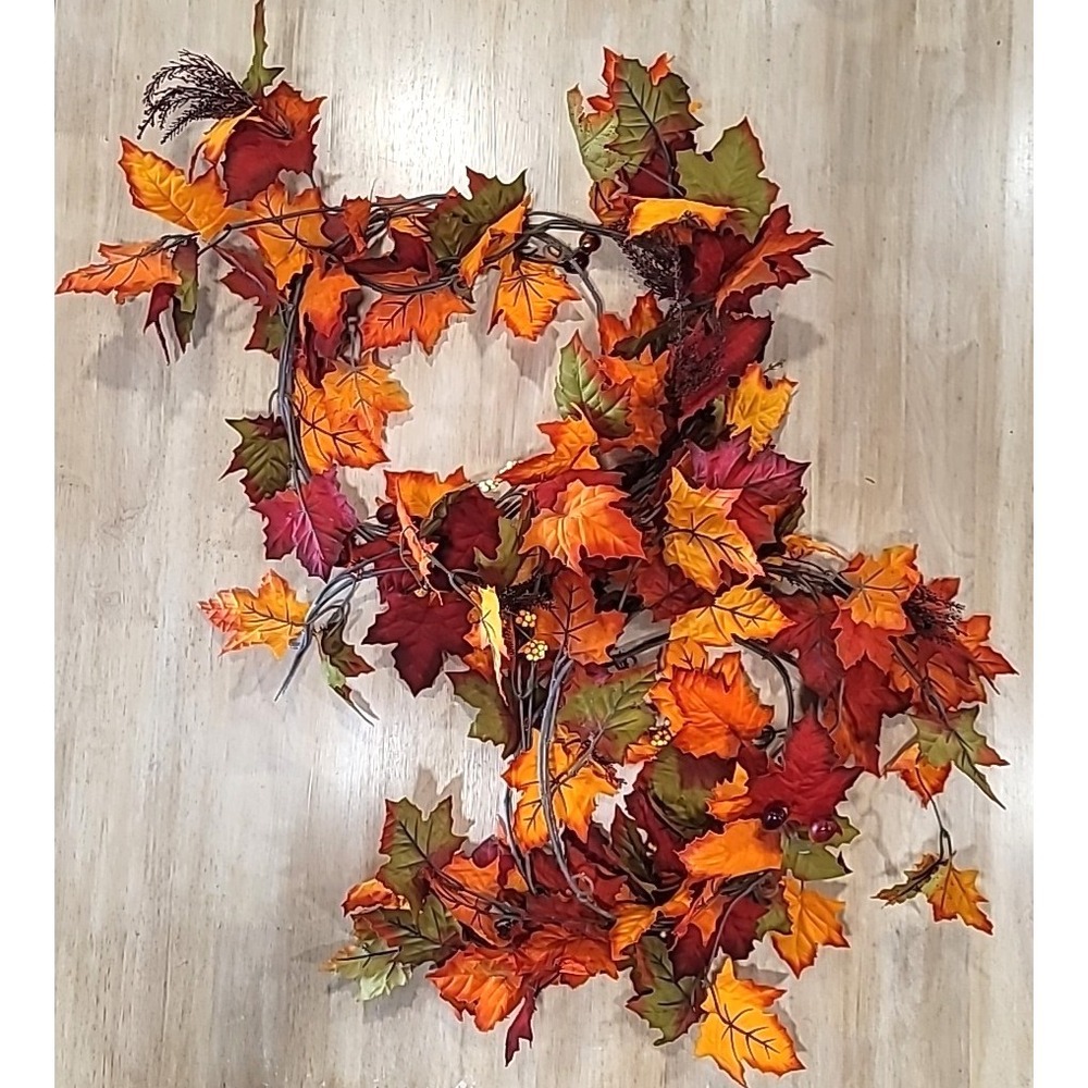 2 piece 6ft Red/Orange/Green Maple Leaf+ Berry Accents Garland-Fall Autumn Decor